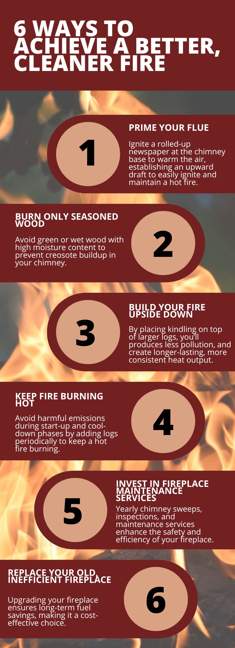 original infographic stating 6 ways to keep your chimney cleaner