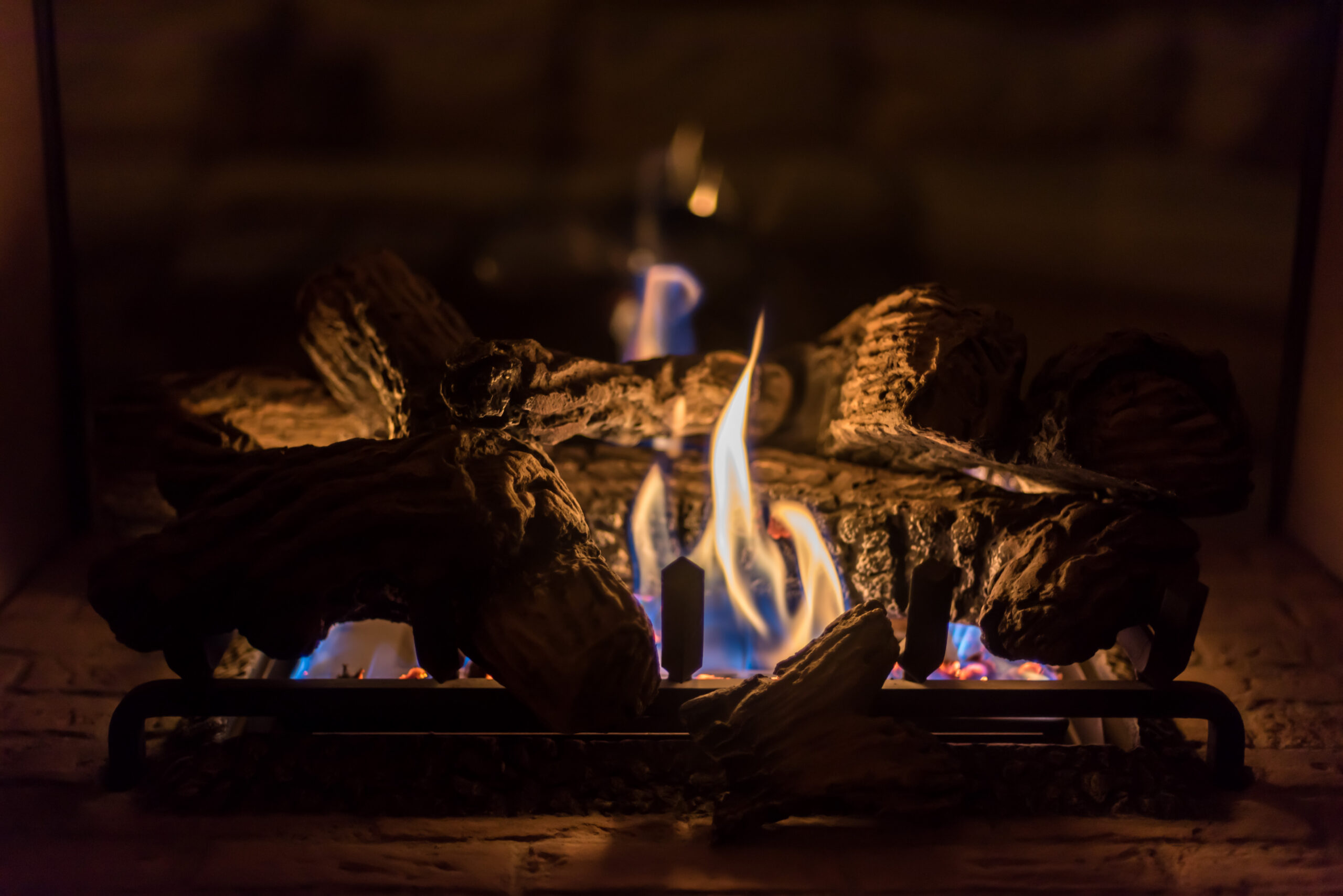 Adobe Stock image of a gas fireplace fire.